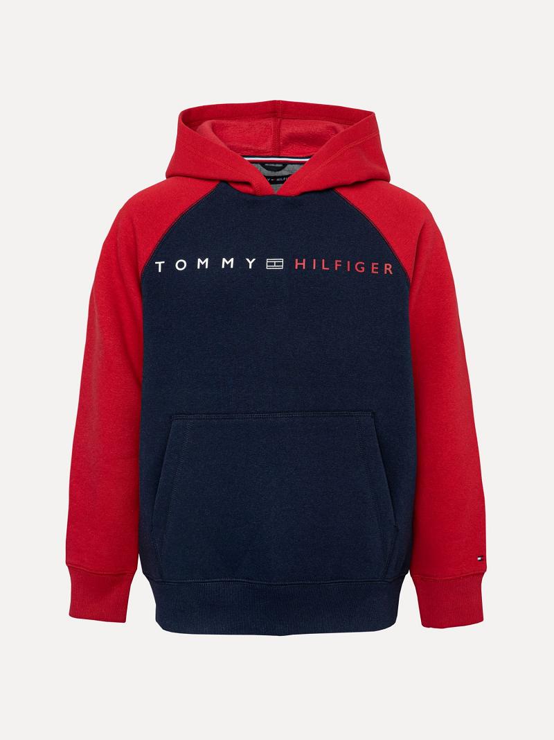 Fiú Tommy Hilfiger Little Raglan Hoodies Sötétkék Piros | HU 2110QMA